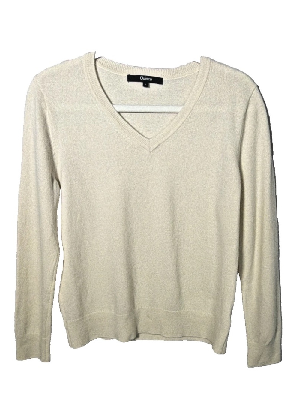 Quince Women's 100% Cashmere V-Neck Knit Pullover Sweater Beige Size L